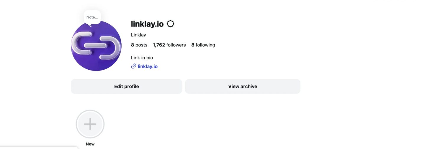 โปรไฟล์ Instagram ของ @linklay.io แสดงข้อความไบโอ